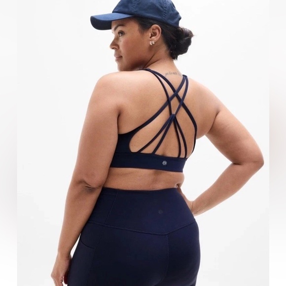 NWT Athleta Solace Navy Bra Size Large Best for D-DD Cups sports bra Strappy - Picture 3 of 9